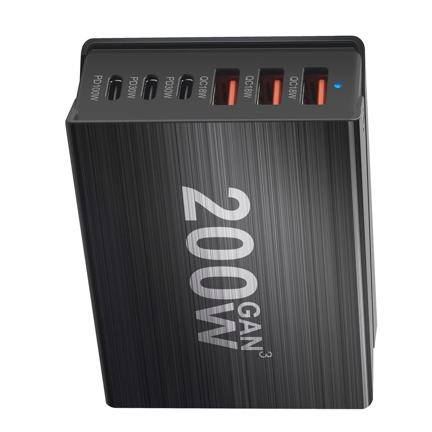 USB-C Fast Charning 200W 6-Port Charging Station Hub 3C3A PD Charger for Phones and Tablets, Portable Design