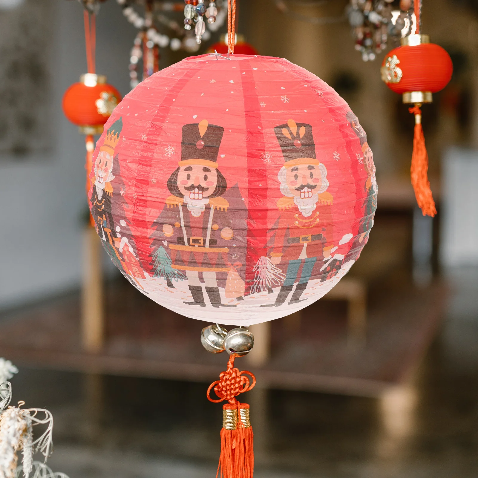 

1pcs Christmas Paper Lantern Nutcracker Pattern Round Hanging Lanterns For Xmas Party Decor Festival Wedding Outdoor Indoor
