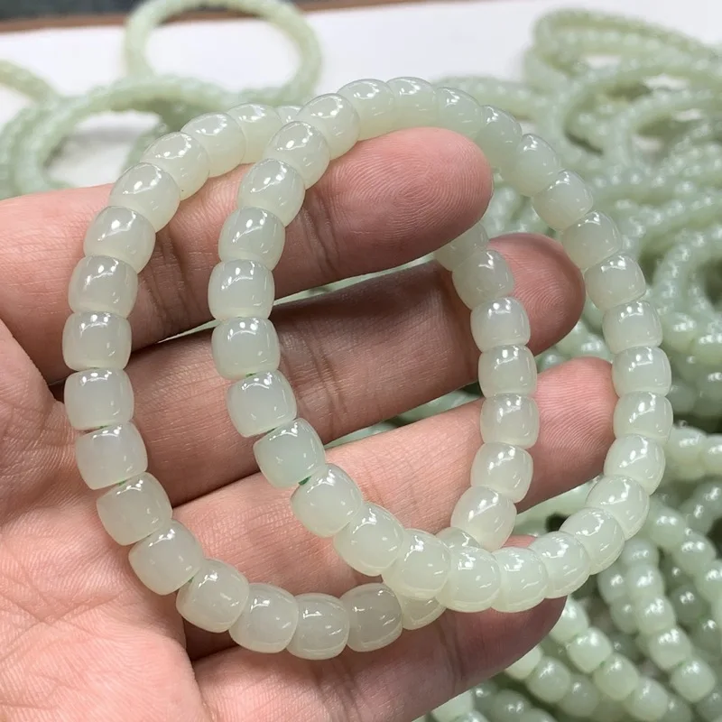 Natural Hetian Jade Qinghai Material Single Strand Bead Bracelet And Gentle Women'S Jewelry