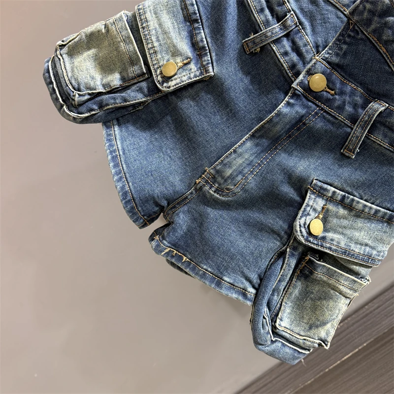 فريد ريترو كبير جيب البضائع الدنيم السراويل للنساء، الخريف جديد عالية الخصر فتاة الساخنة أزياء ألف خط واسعة الساق السراويل الساخنة