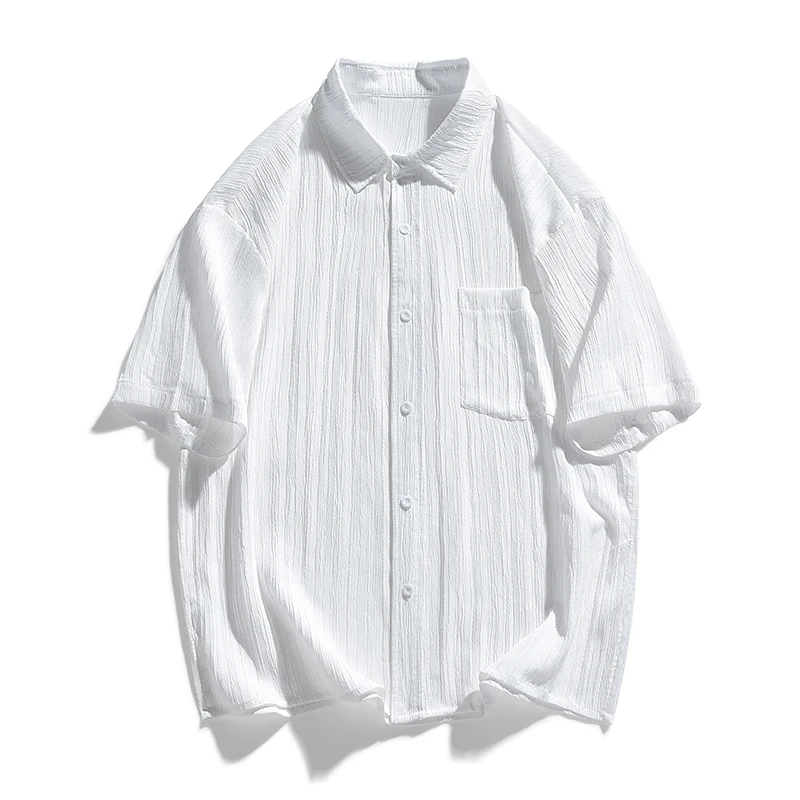 

New Products Summer Men's Shirts Short-sleeved Mens Tide Brand Sense Retro Inch Shirt Solid Color White Shirt Tops Men Shirts