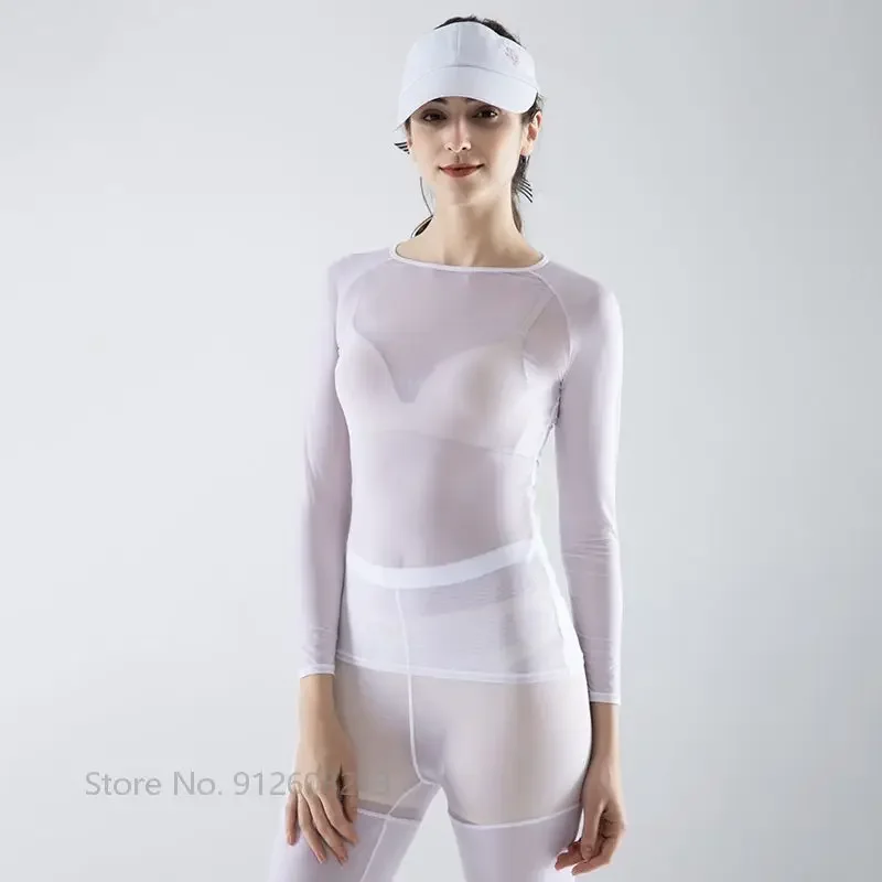 Swan Love Golf Women Tops Sports T-shirt Ladies Sun Protected Ice Silk Golf Shirt Skinny Cooling Underwear Anti-UV Slim Tops