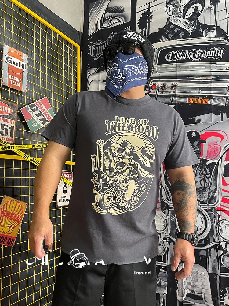 Nuclear Explosion Brand Men's Loose Fit Short Sleeve T-Shirt Cotton 100% Summer Breathable round Neck Print Motorcycle Tiger