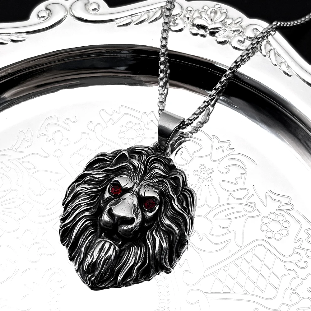 

Retor Red Eye Lion Head Chain For Women Men Stainless Steel Black Vintage Dark Punk Animal Force Male Necklace Jewelry Gifts