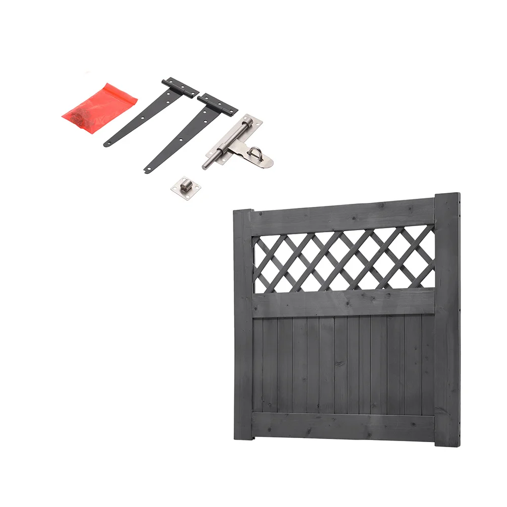 Picture 6: 90x90cm Grey Wooden Garden Gate – Decorative Lattice Side Fence for Yard, Patio or Outdoor Space | Includes Latch Fitting Kit |