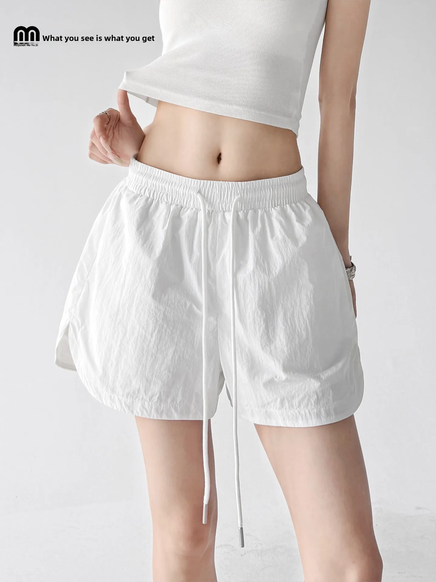 

Simple Sporty Women's Shorts Casual Loose High Waist Straight Leg Pants Summer 2026 New Style Elegant Feel Polyester Fiber
