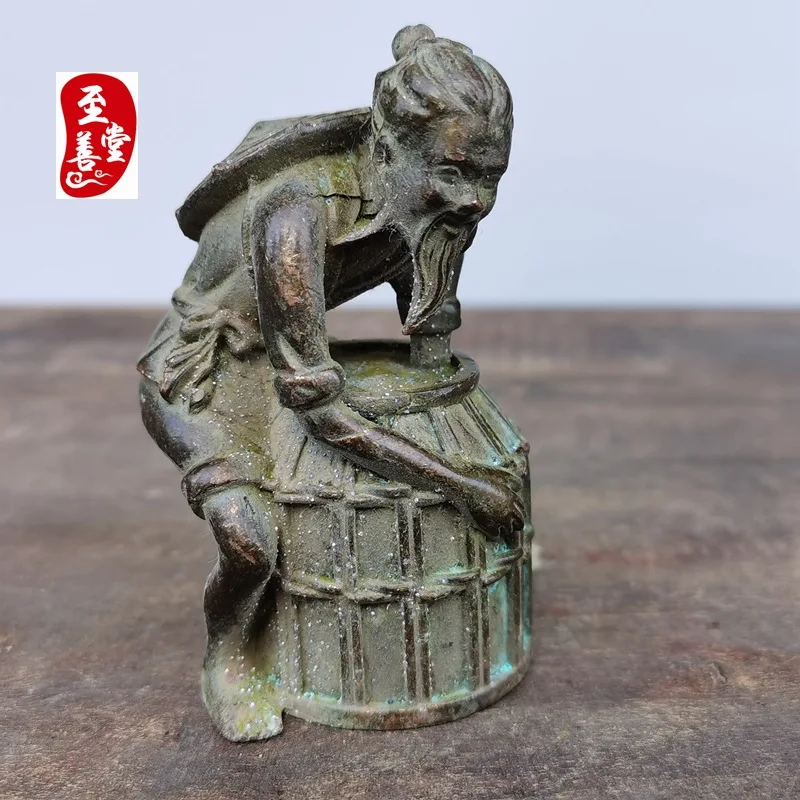 Antique collectible, old patina, imitation antique alloy copper living room decoration, Jiang Taigong fishing5*5*8CM