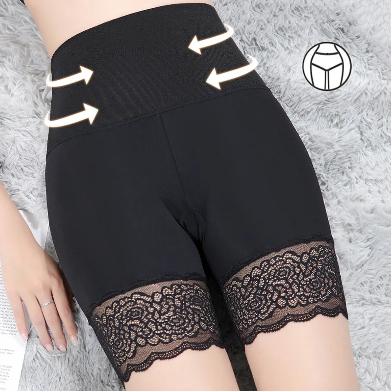 

Anti-Chafing Ice Silks Thigh Saver High Waist Hips Up Shapewear Tummy Control Lace Tight Fit Leggings