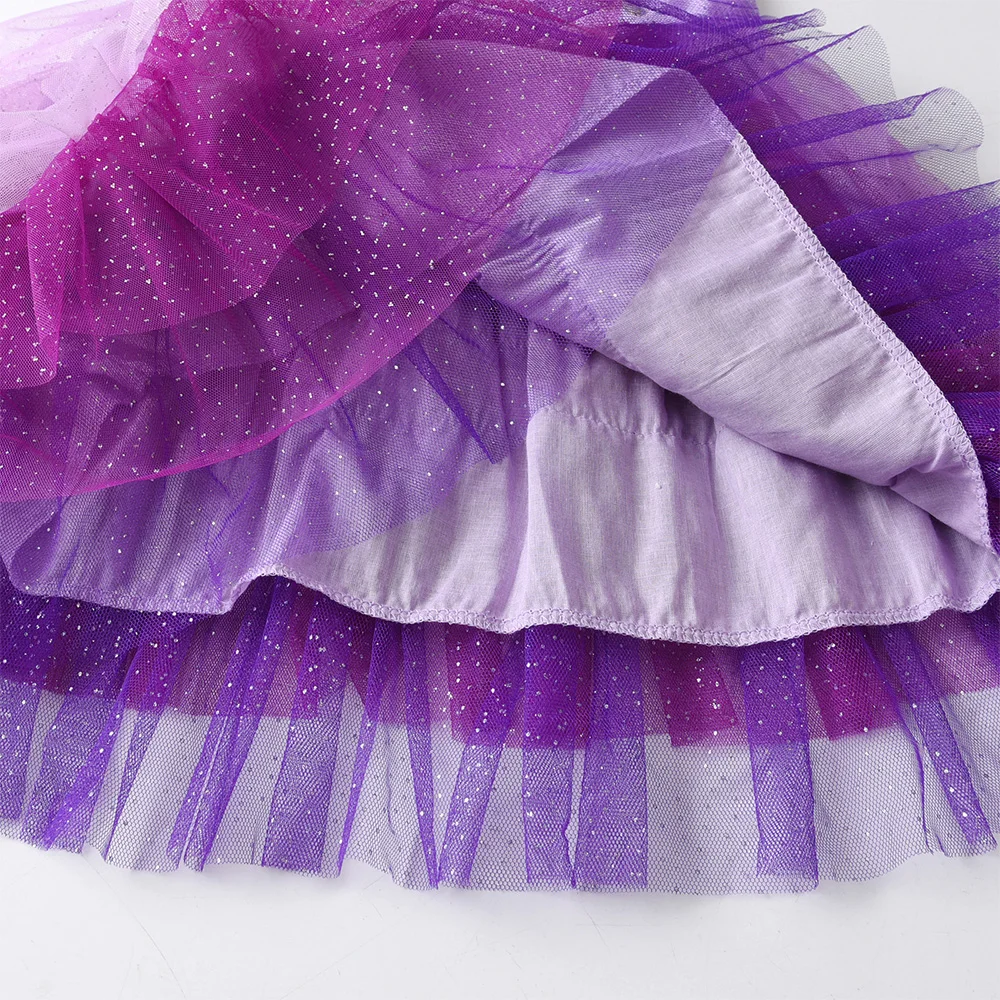 VIKITA Girls Sleeveless Summer Dress Kids Licorne Sequined Appliqued Purple Dresses Girls Party Mesh Tulle Tutu Princes Dress