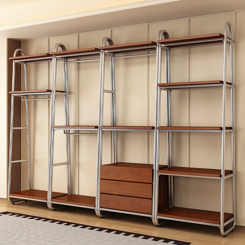 

Open floor metal wardrobe wrought iron shelf assembly walk-in hanger cloakroom assembly