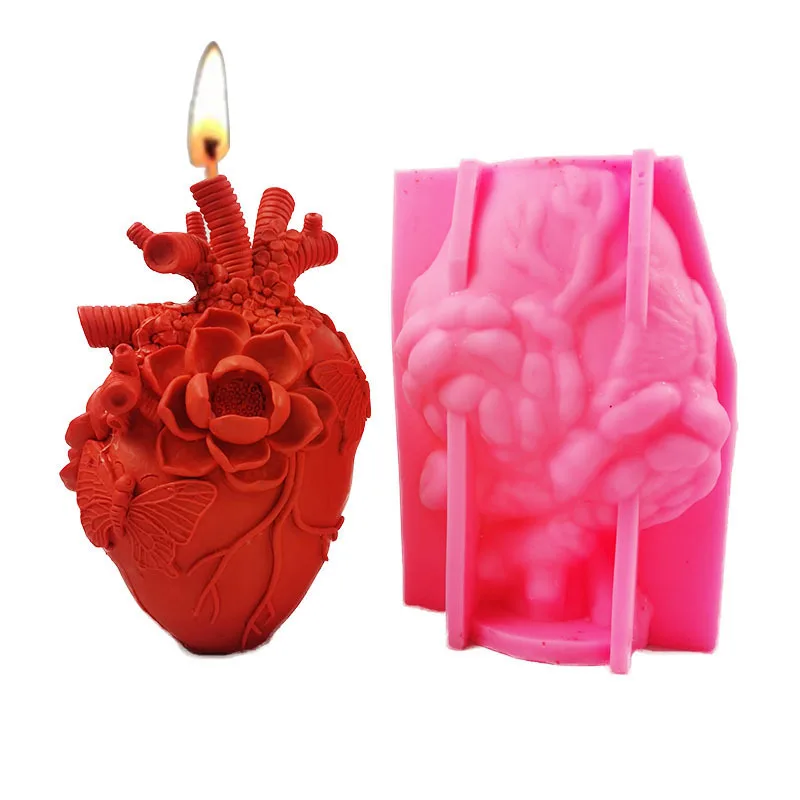 3D Large Heart Silicone Candle Mold Detailed Heart Statue Scented Candle Making Gypsum Resin Wax Mould Handicraft Art Gift Decor