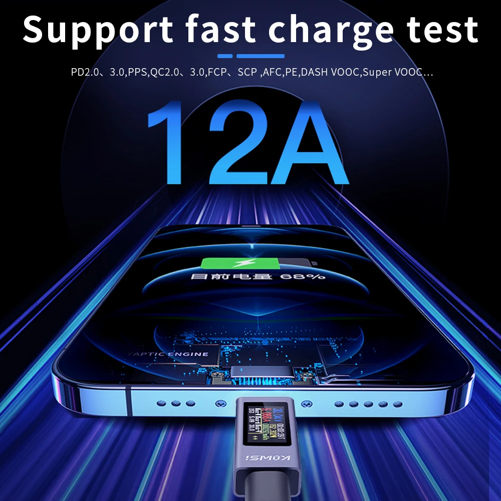 Type-C Multi-function Digital Display DC Voltage Ammeter Power Meter Cell Phone Charging Tester DC 4-30V 0-12A Battery Test