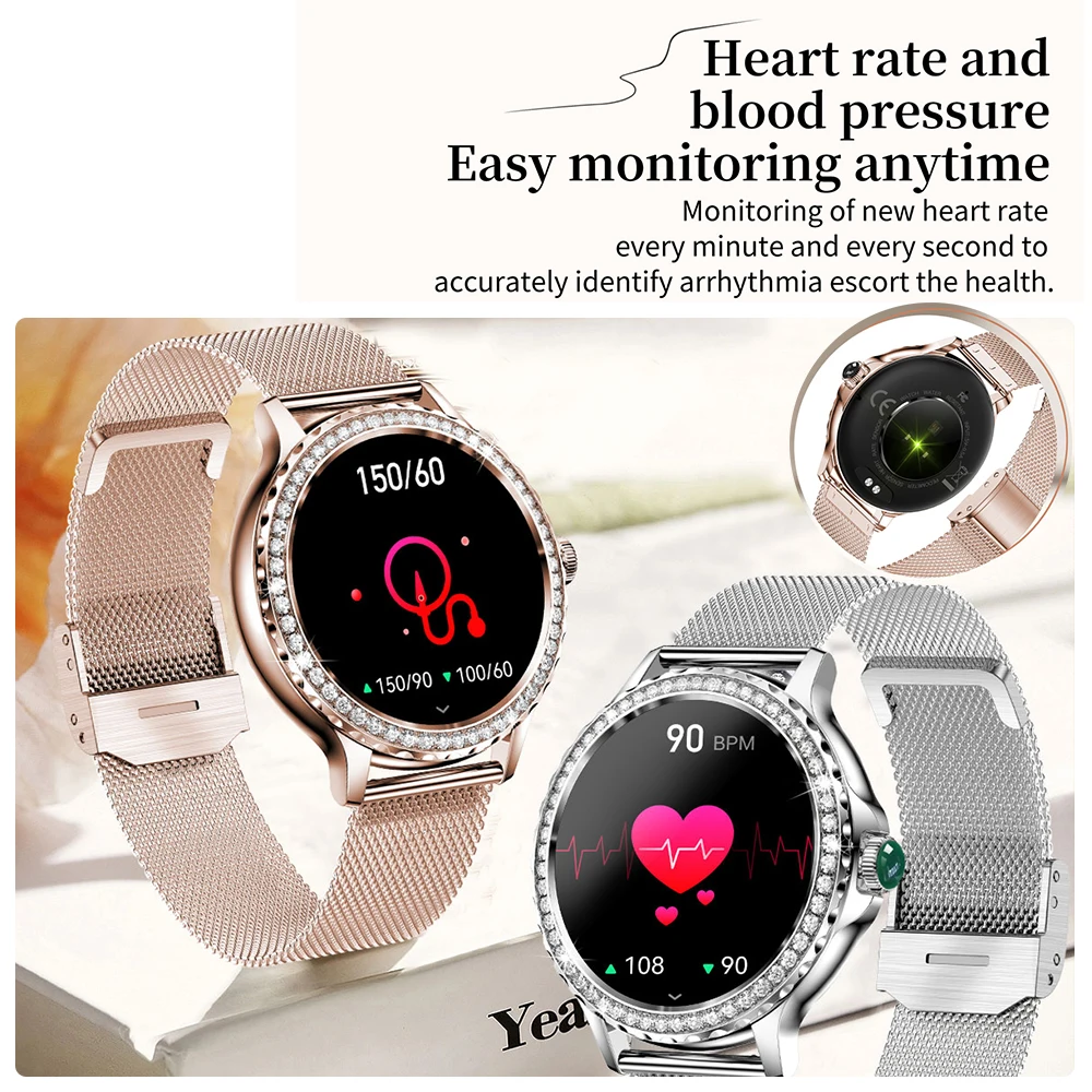 موضة جديدة 1.3 "سيدة BT دعوة ساعة ذكية معدل ضربات القلب الرياضة سوار لياقة بدنية IP68 مقاوم للماء تشغيل الموسيقى النساء 2023 Smartwatch