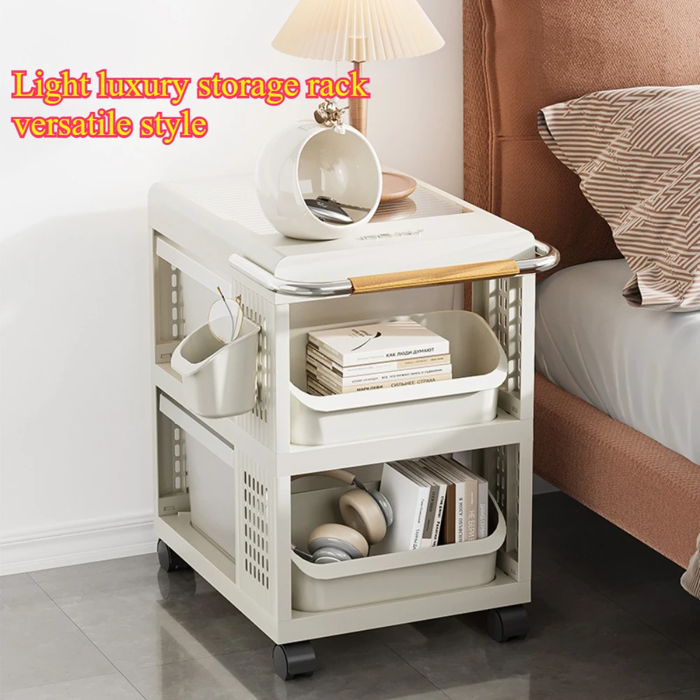 

Home Stackable Shelf Bedside Table Storage Side Pull-out Cart Square Hole Board Cart Basket Multifunctional Simple Bedside Table