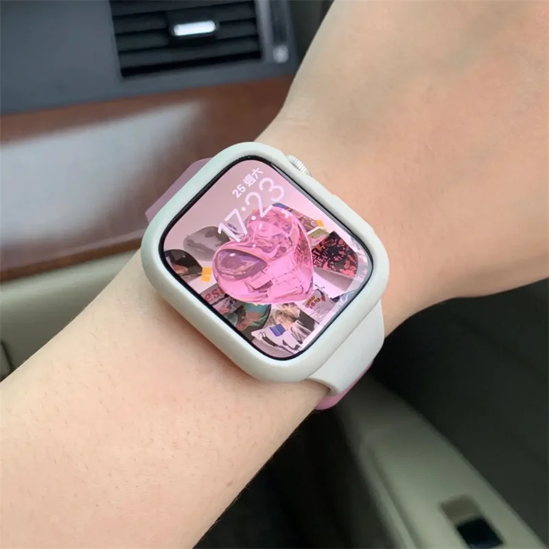 2023 nowy smukły silikonowy futerał + pasek do Apple Watch Band 49mm 45 44mm 41 40 38 42 Correa Band do zegarka seria Ultra 8 7 6 SE 5 4
