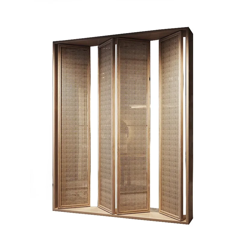 

Partition wall company solid wood rattan woven screen partition modern simple living room entrance barrier screen