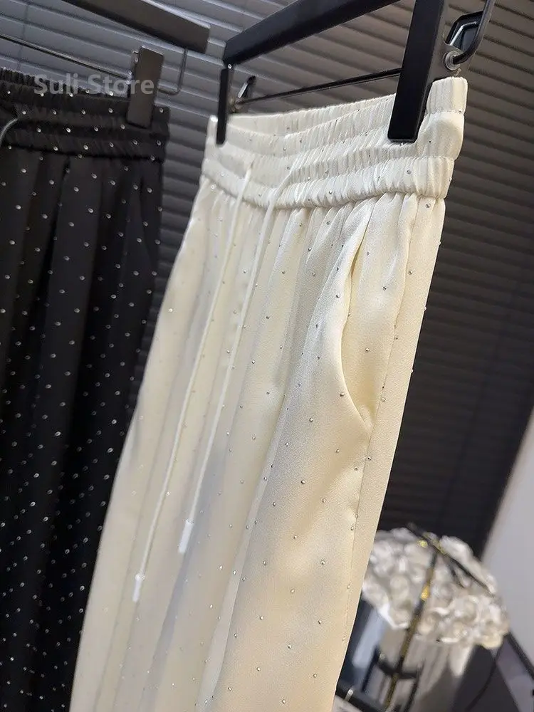 2024 New Spring Summer Women Pants High End Beading Loose Straight Trousers Pantalones Mujer Korean Fashion Streetwear