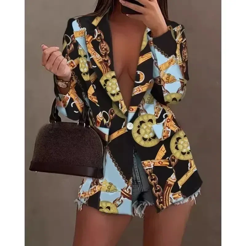 Long sleeved fashionable and sexy printed suit jacket top  fashionable trend versatile and practical wear