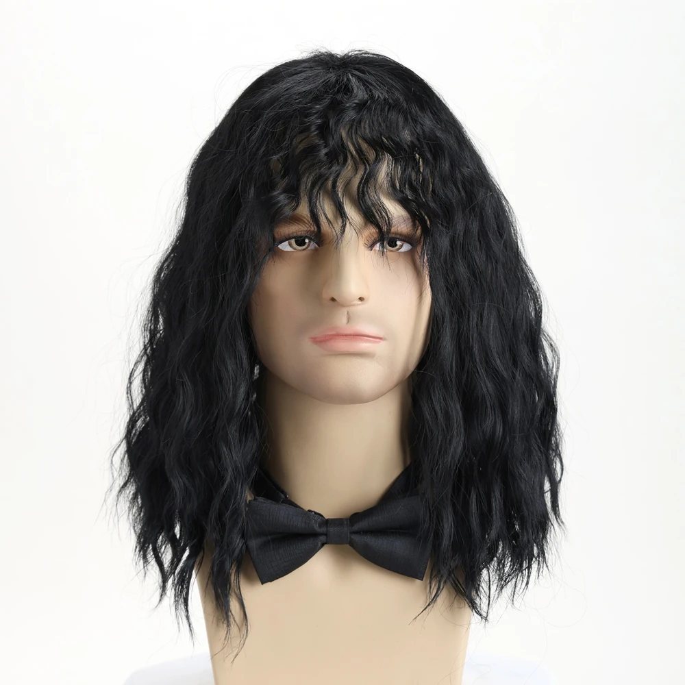 

16-дюймовые синтетические парики для мужчин, парик с короткими вьющимися волосами, парик для косплея для Хэллоуина, костюм, вечеринка, фестивальное представление