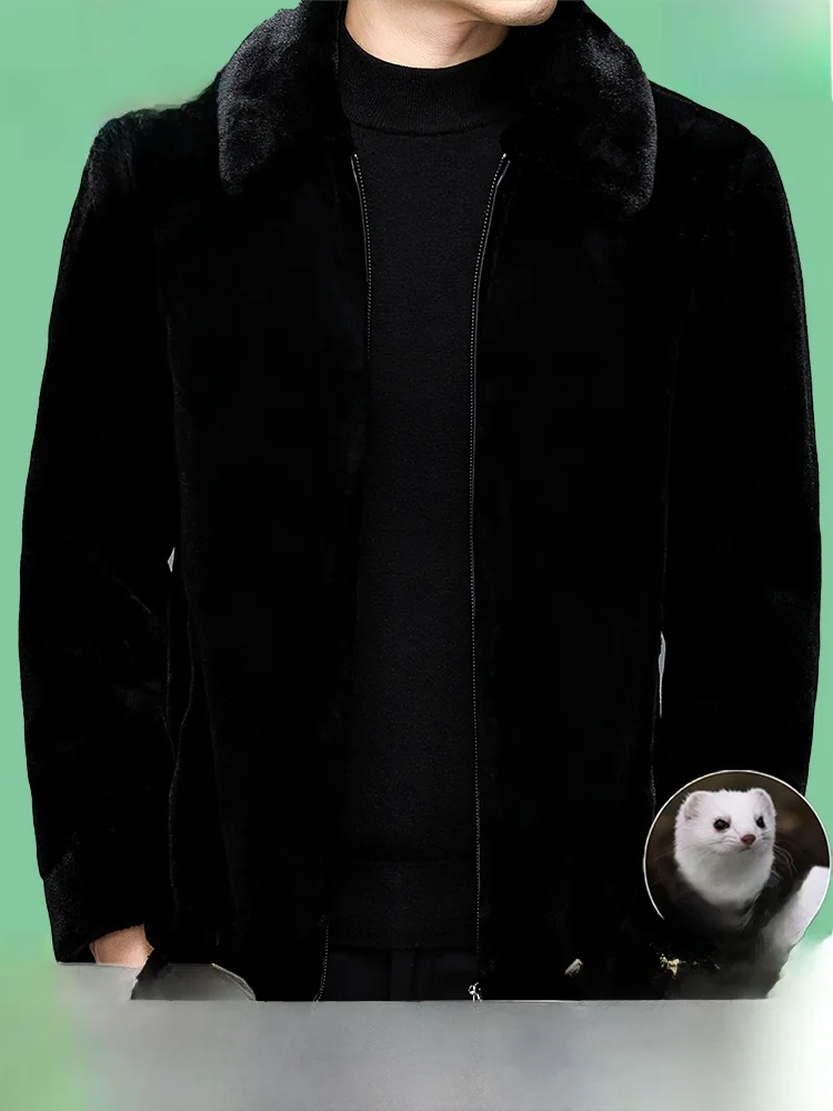 

Pierre Cardin Men's Mink Fur Jaet Winter Coat Water Carving Whole Mink Fur And Leather Warm Busin Casual Sle