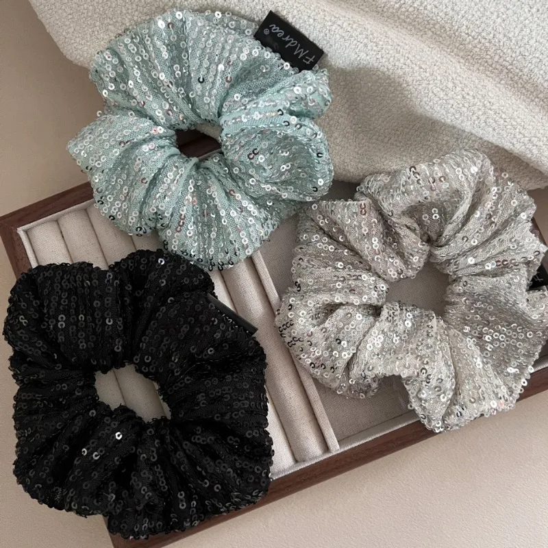 Super Shiny Sequin Scrunchie Headdress for Women Fashion Design Spring Summer Colored Ponytail Hair Band Hair Accessories