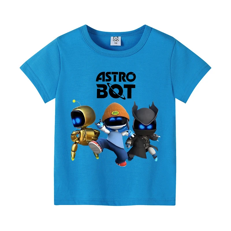 Astro Bot Summer T-shirts for Boys Girls Anime Cartoon Children Short Sleeved Shirt Fashion Breathable Blue Top Kids Clothes