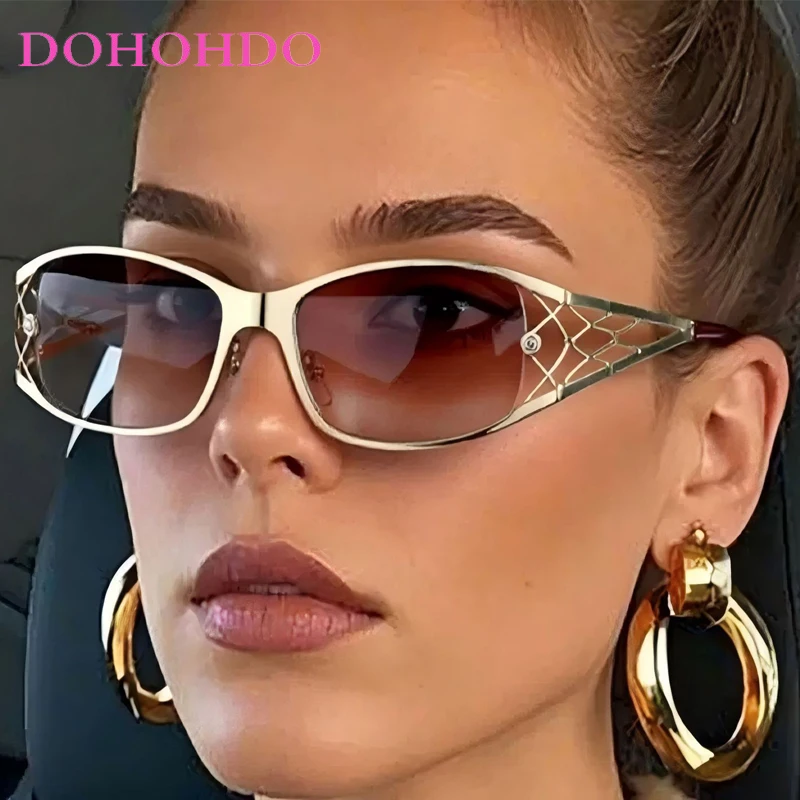 

2026 Fashion Hollow Out Metal Punk Women Sunglasses Vintage Luxury Brand Designer Sun Glasses Ladies Shades UV400 Oculos De Sol
