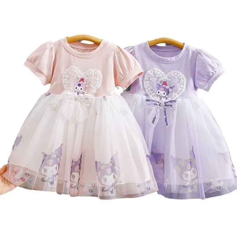 تنورة الأميرة سانريوس كورومي صيفية حلوة بأكمام قصيرة للأطفال نمط جديد كارتوني على الطراز الكوري شبكي مريح متعدد الاستخدامات للفتيات