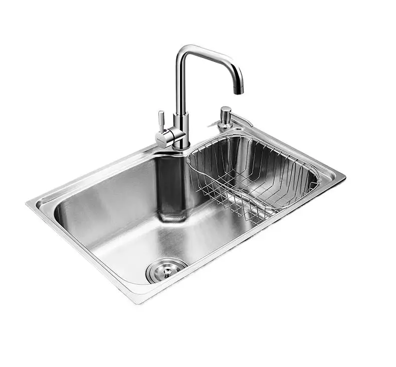 

Modern Brushed Kitchen Sink Set WitDrain Assembly Waste Strainer Basket 201 / 304 Stainless Steel Faucet Dispensor (Optional)