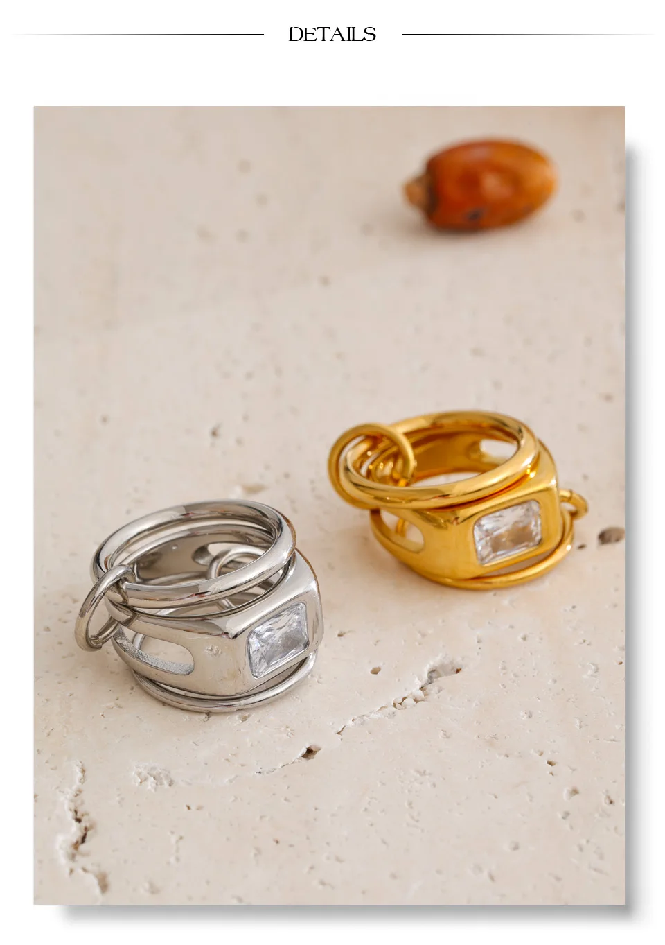 Yhpup Größe 678 Edelstahl-Ring mit kubischem Zirkonia, 3-lagig, gestapelt, 18K PVD-beschichtet, hochwertiger Guss-Schmuck – Detail 7