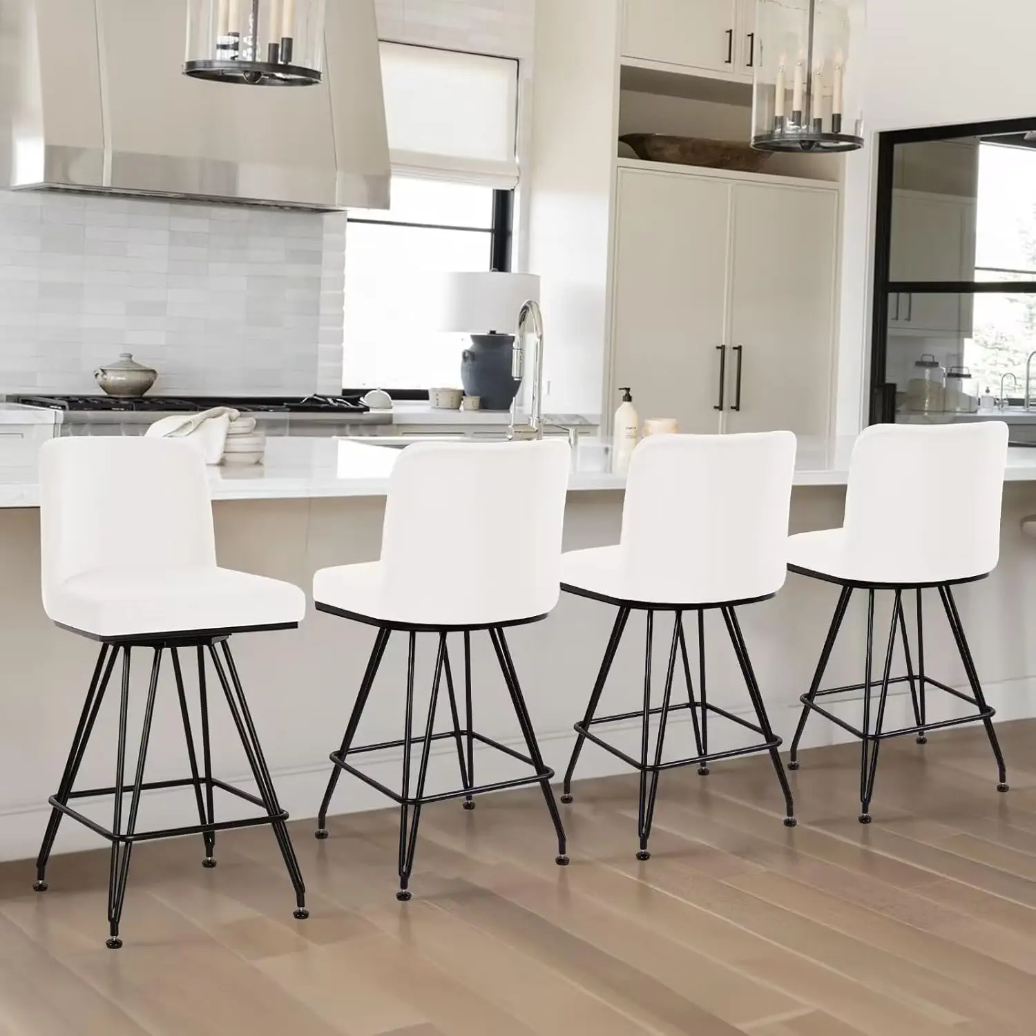 

Bar Stools Set of 4, 26" Swivel Counter Height Bar Stools with Back, Velvet Upholstered Barstools with V-Shaped, Customized