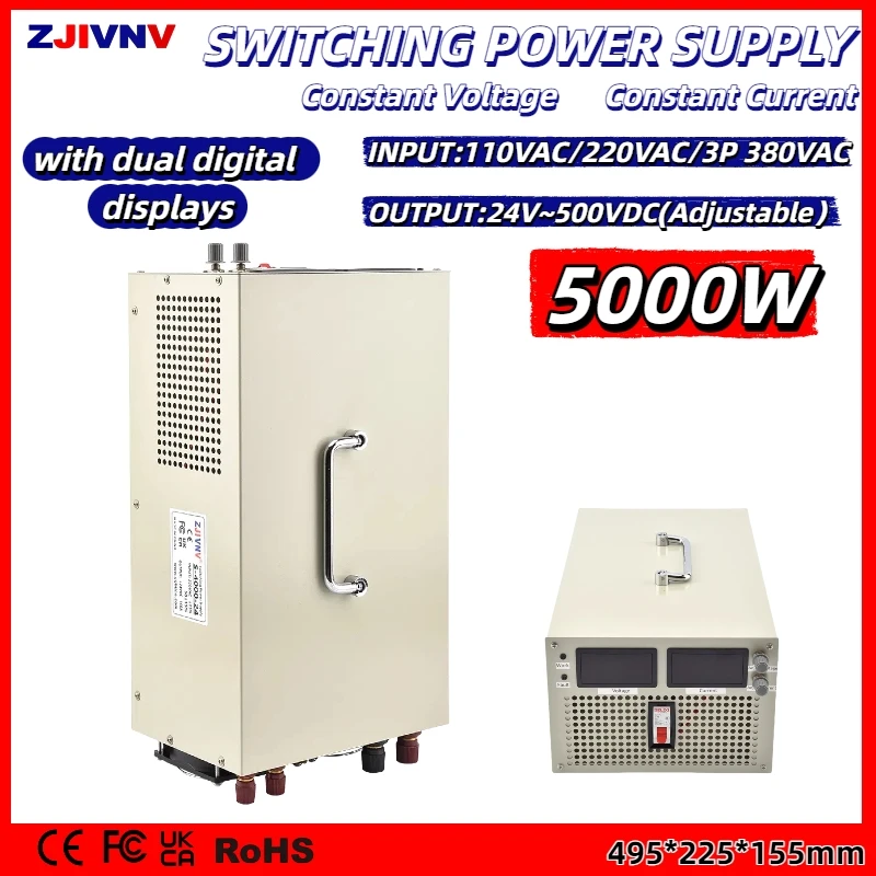 

Импульсный источник питания 5000 Вт с дисплеями AC-DC 24 ~ 500 В Регулируемый SMPS высокой мощности для зарядки автомобиля нового энергии S-5000