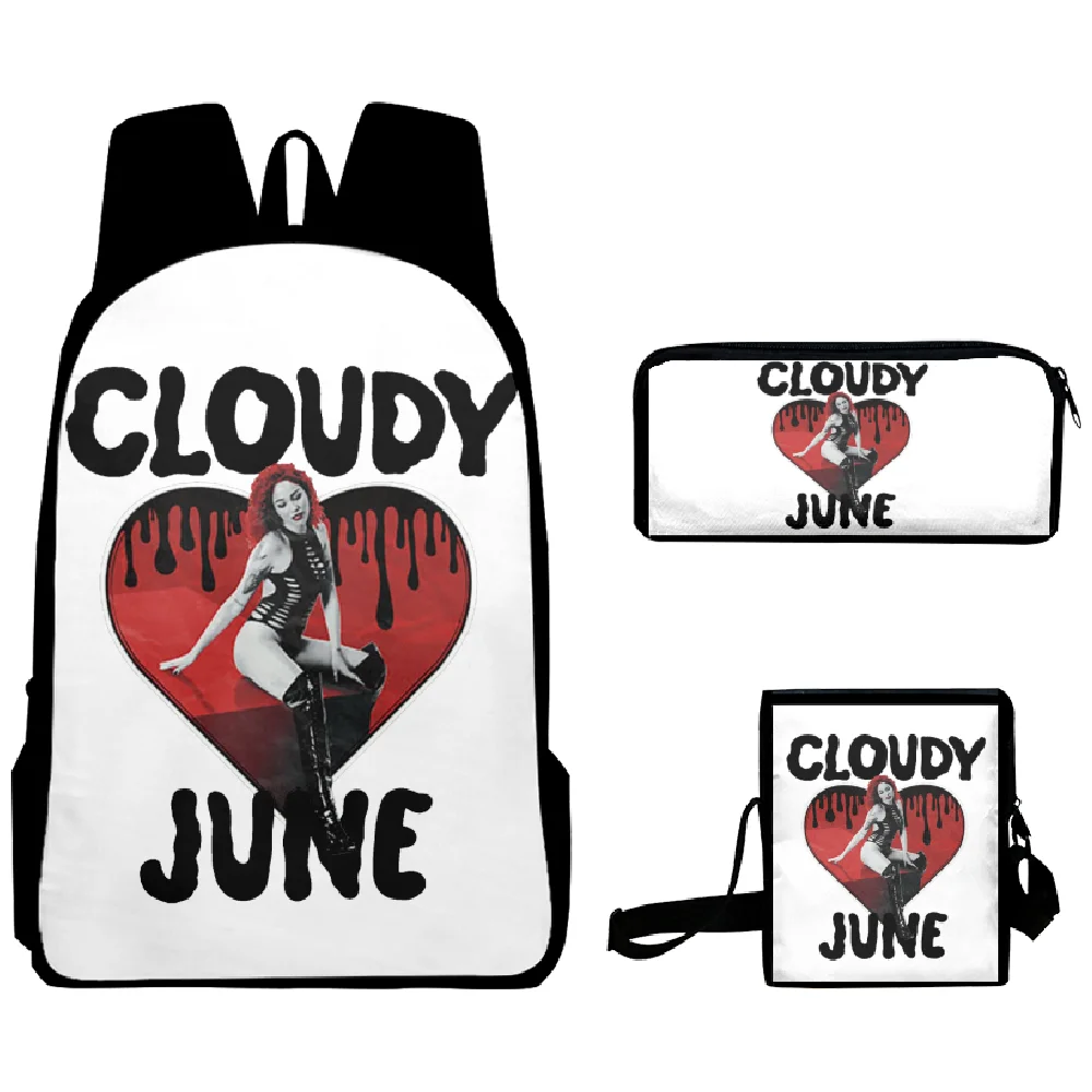 Cloudy June Heart 3 Pieces Sets 3D Print Zipcper Bag Streetwear Bag Harajuku Rucksack Casual Zip Backpack Oxford Fabric Bag