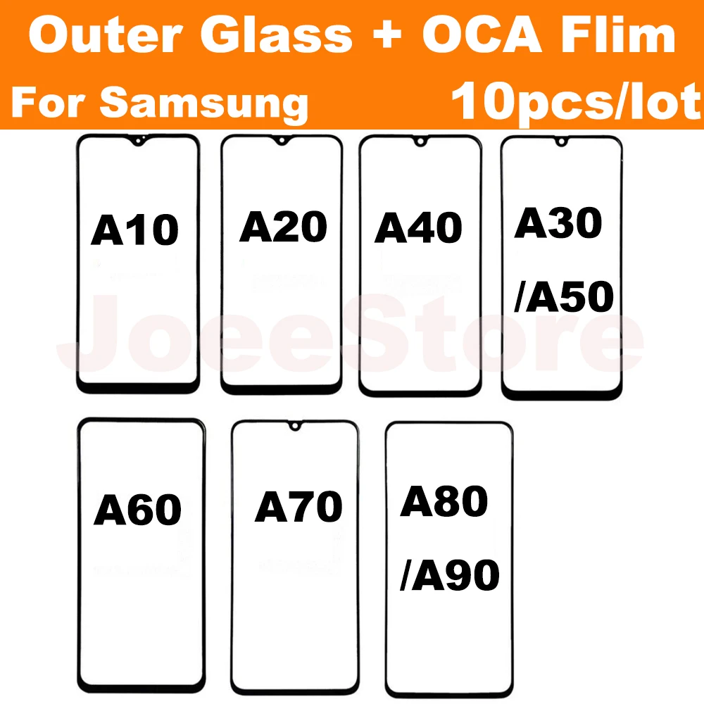 10pcs Front Outer Glass Lens with OCA Glue For Samsung Galaxy A10 A20 A30 A40 A50 A60 A70 A80 A90 A12 A20S Screen Touch Panel