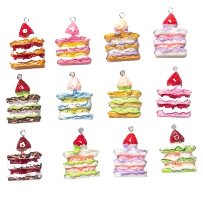 3D-Erdbeerkuchen-Harzanhänger 2 Stück, leuchtende Farben, Lebensmittel-Anhänger für DIY-Ohrringe, Halsketten, Schmuckherstellung, handgemachtes Kunsthandwerk – Detail 5