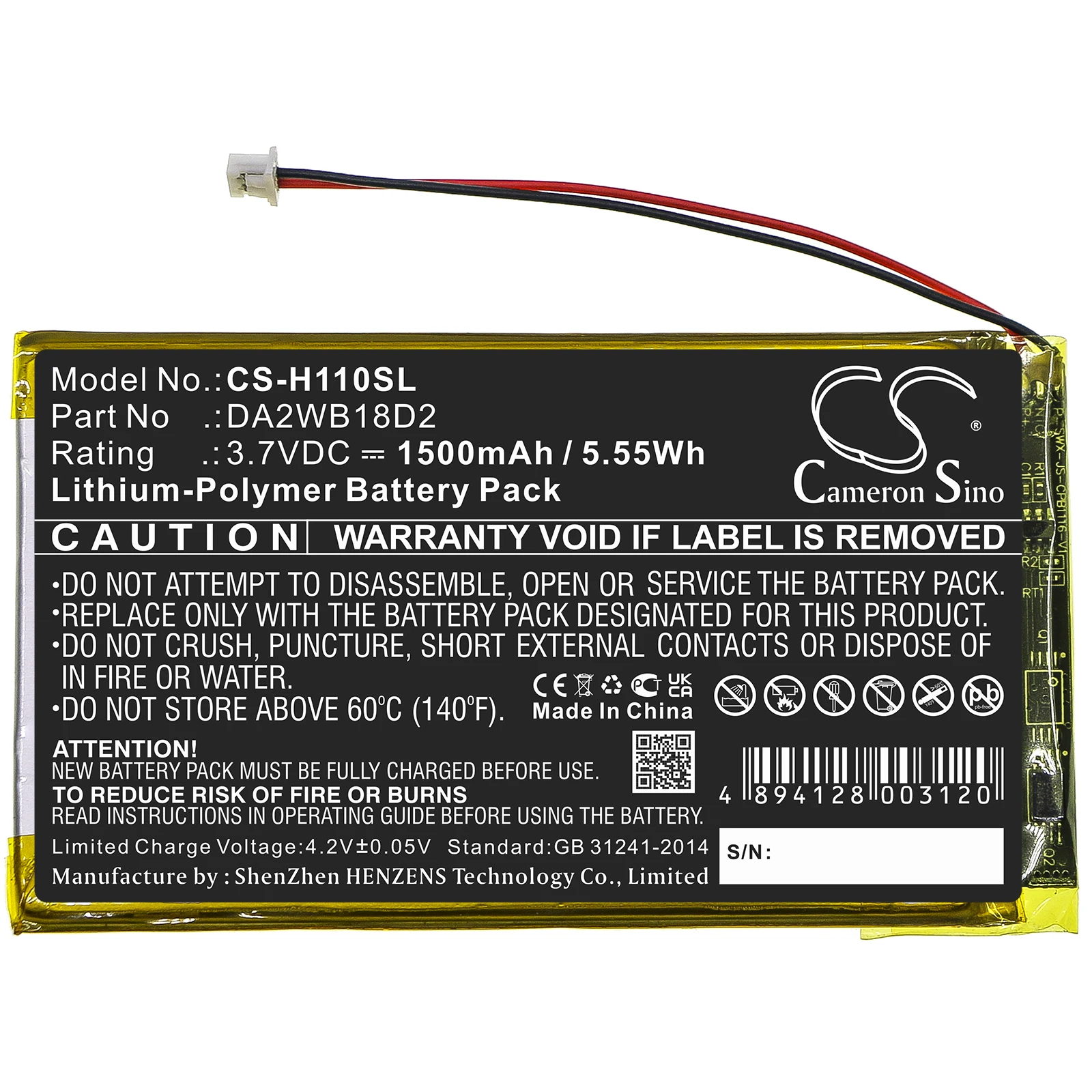 Cameron Sino 1500mAh Media Player Battery DA2WB18D2 for iRiver H110, H120, H140, H320, H340 MP3 Playmer