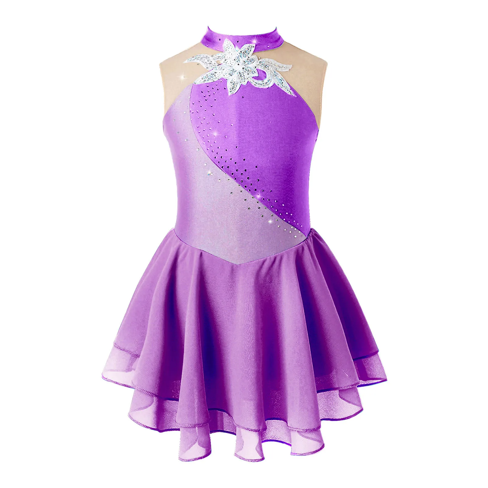 Vestido de patinaje sobre hielo para niñas, leotardo Floral de lentejuelas para Ballet, danza, gimnasia, Ropa de baile, traje de escenario de