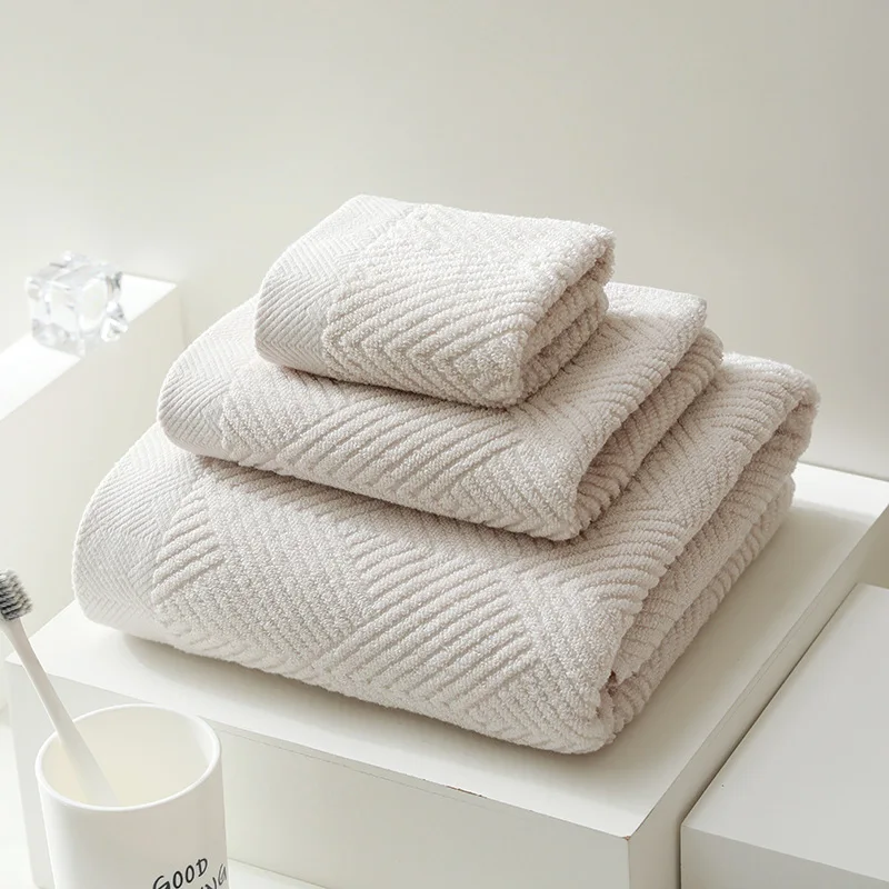 3Pcs/Pack Long-Staple Cotton Bath Towel Face Towel Set Solid Soft Quick-dry Bath Towels Beige Gray Yellow Beach Towel