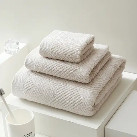 롱 스테이플 코튼 목욕 타올, 페이스 타올 세트, 솔리드 소프트 속건성 목욕 타올, 베이지 그레이 옐로우 비치 타올, 팩당 3 개
