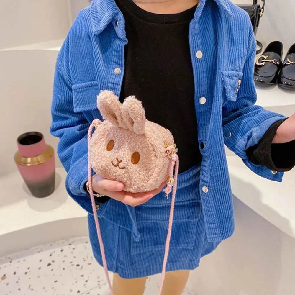Lindo bolso de felpa para bebé, monederos, regalo de Año Nuevo, bolso de hombro de conejo, bolso cruzado, bolso de monedas, bolso de mensajero