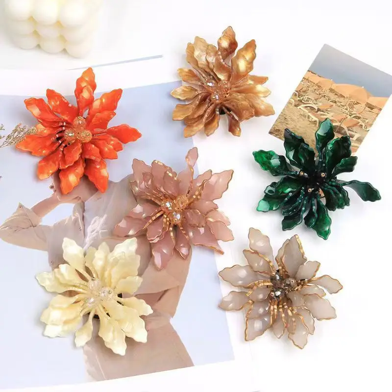 Blucome Acrylic Colorful Flower Brooch Women's Fashion Accessory for Shirts Hats Bags Hijabs Wedding Party Corsage New Year Gift