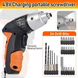 24Pcs/Set 4.8V Mini Electric Screwdriver Set with Lithium Battery Rechargeable Impact Driver Drill Twistable Handle Power Tool