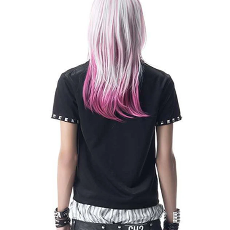 Y2K Streetwear Camiseta con remaches y cuello redondo, Top con estampado de banda Punk Retro oscuro, diseño gótico con estampado Punk Retro