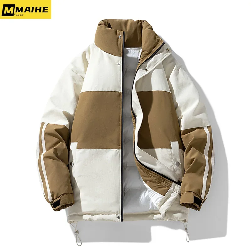 Men's Winter Jacket Korean Fashion Patchwork Down Cotton Jacket Neutral Street Wear Casual Men's and Women's Mountain Ski Jacket