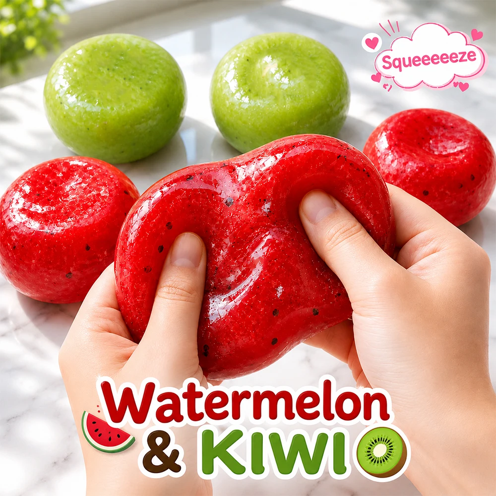 Kiwi & Potato & Watermelon Slushy Squishy Toy Slow Rising Squeeze Ball Realistic Food Fidget Stress Relief Decompression Gift