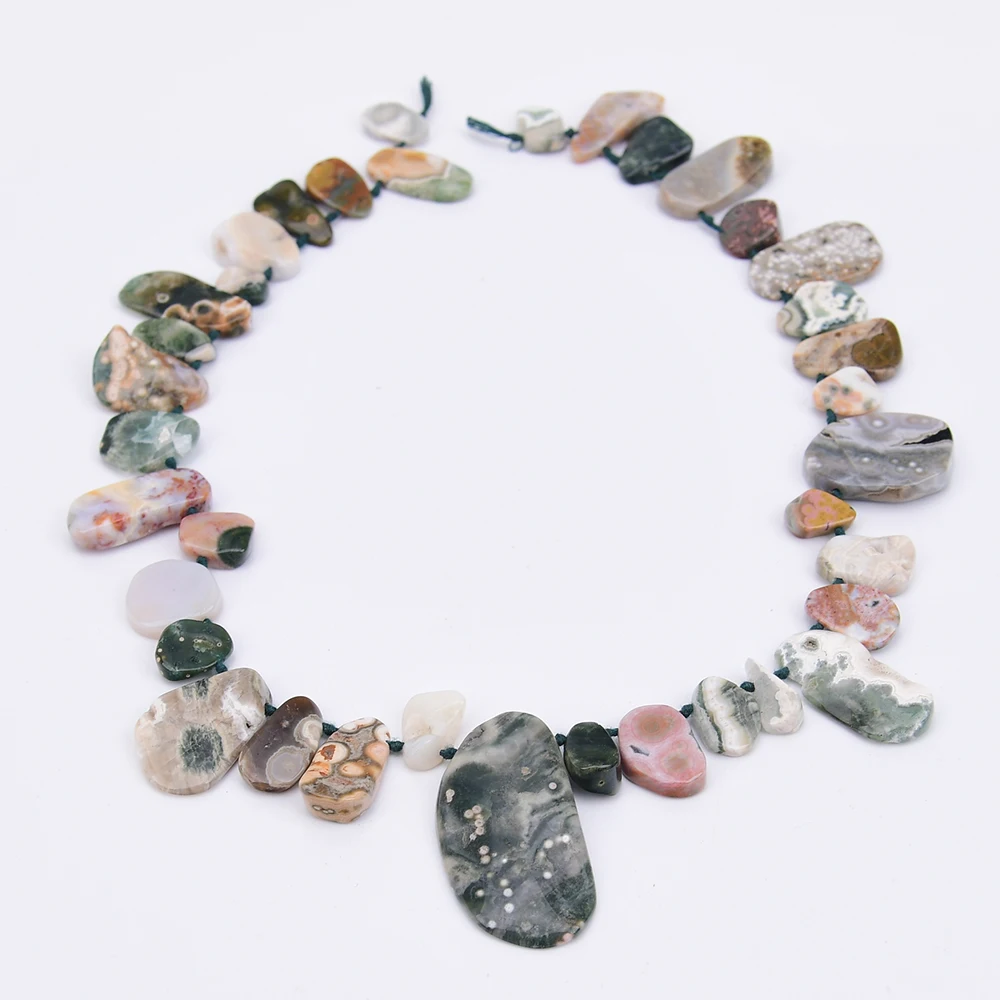 APDGG Natural Mix Green Ocean Jasper Agate Top Drilled Irregular Slice Loose Pendant Beads 16.5'' Strand Jewelry DIY