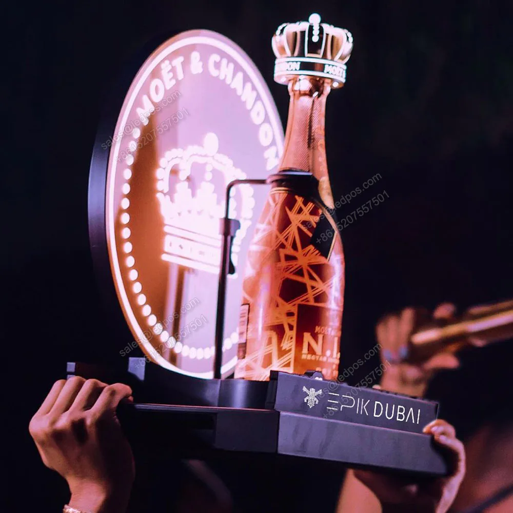 Custom Logo Rechargeable LED Champagne Bottle Presenter Vodka Tequila Neon Bar Sign Whiskey Glorifier VIP Service Tray Display