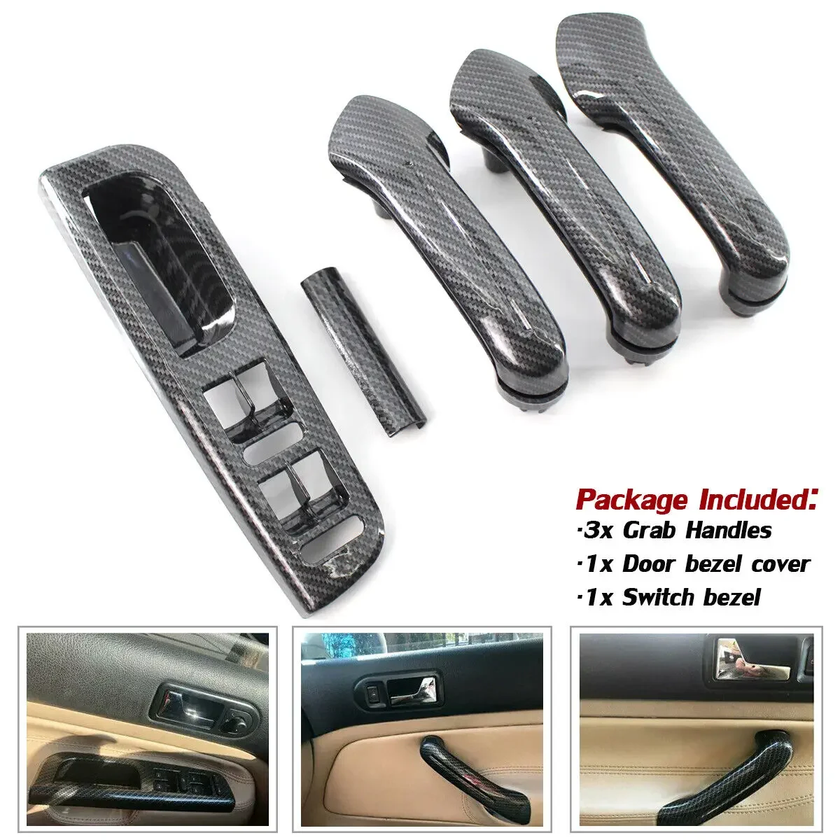 

J0867172A,1J4867180A For VW Bora Golf 4 MK4 Jetta 99-04 Carbon Fiber Style 5Pcs /Set Front Rear Left Right Door Pull Grab Handle