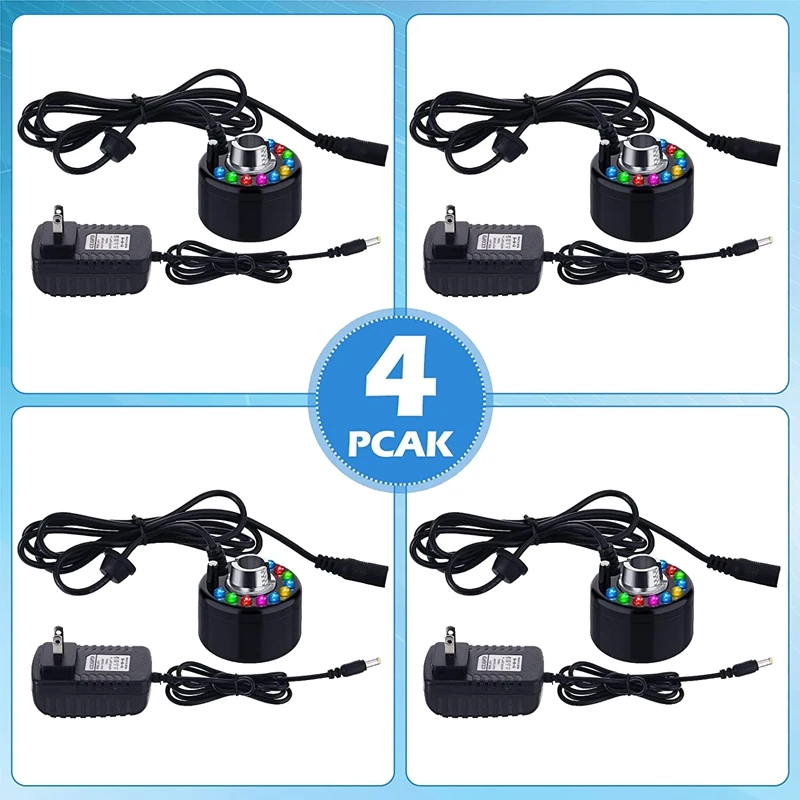 4 Pcs Halloween Mist Maker Ultrasonic Fogger Water Fountain Pond Fog Machine LED Mister US Plug