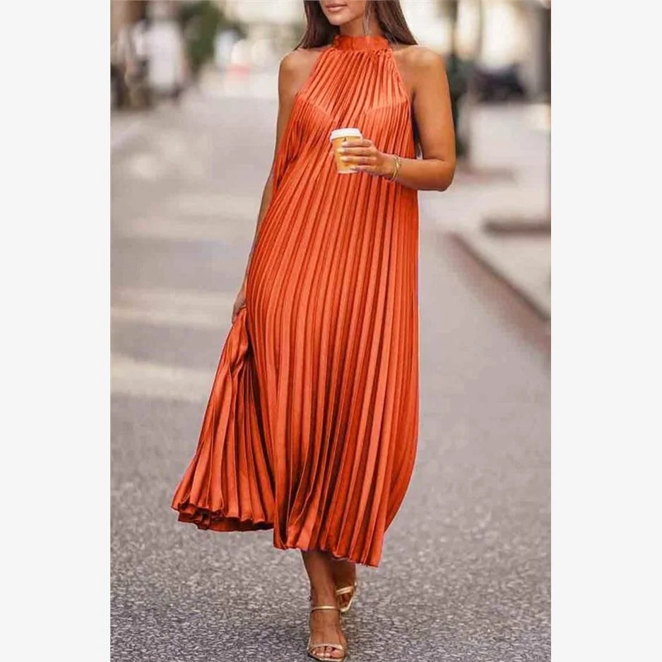 Femmes Svel bicolore rue Sle a-ligne Dr décontracté adual coloration taille ample polies T-shirt tissu jupe Midi